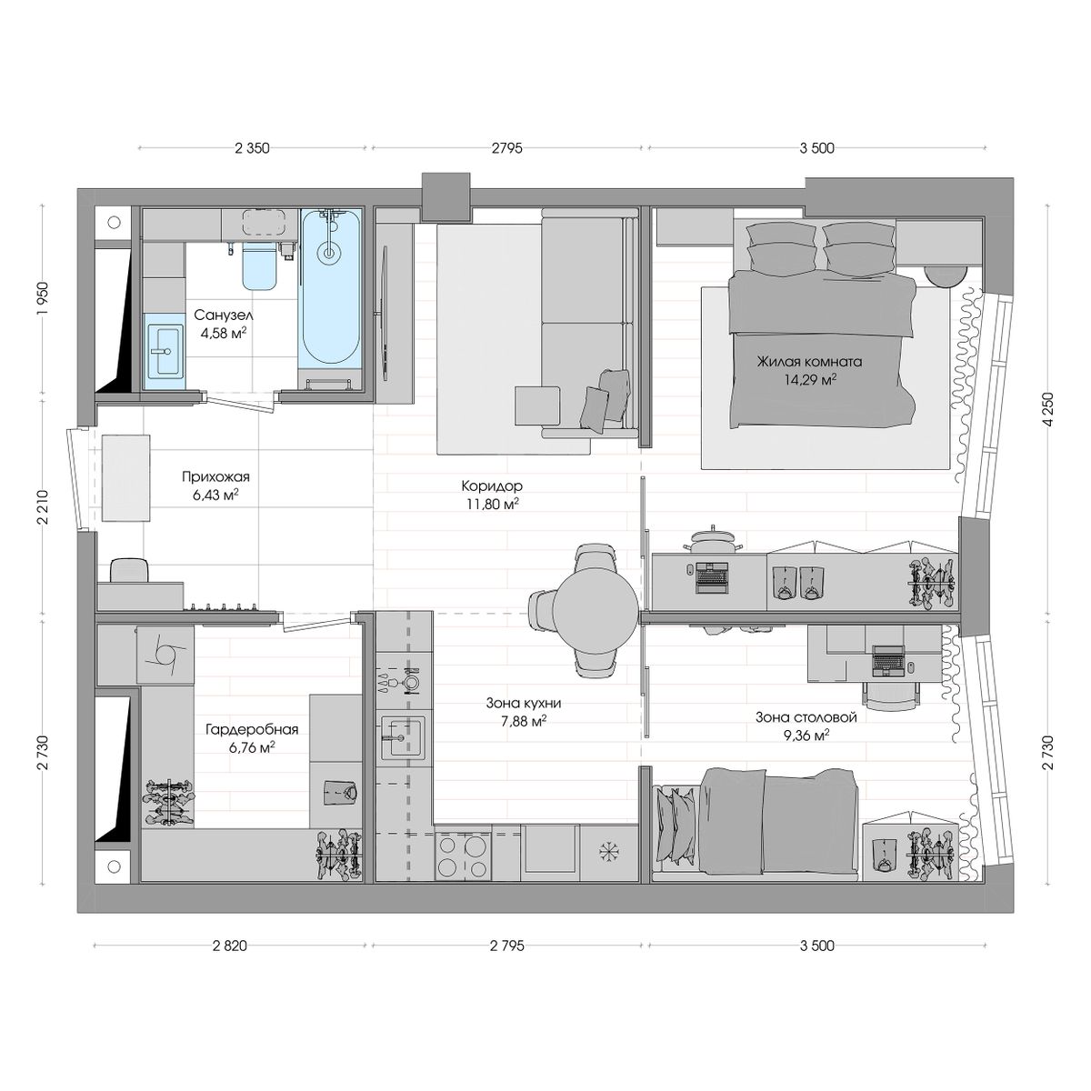2-комнатная, 63.92 м², № 321 в R4 (Р4)