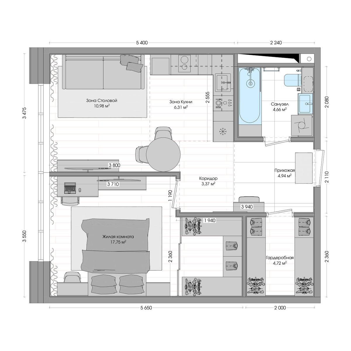 2-комнатная, 53.62 м², № 660 в R4 (Р4)