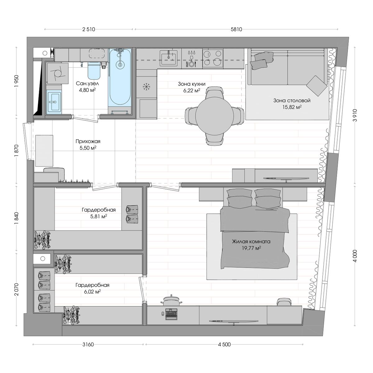 2-комнатная, 65.08 м², № 7 в R4 (Р4)