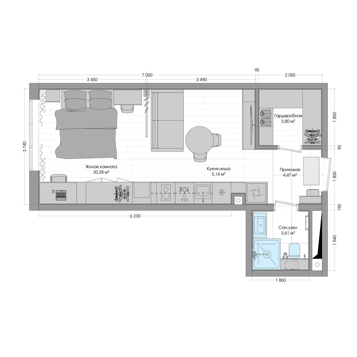 1-комнатная, 38.05 м², № 200 в R4 (Р4)