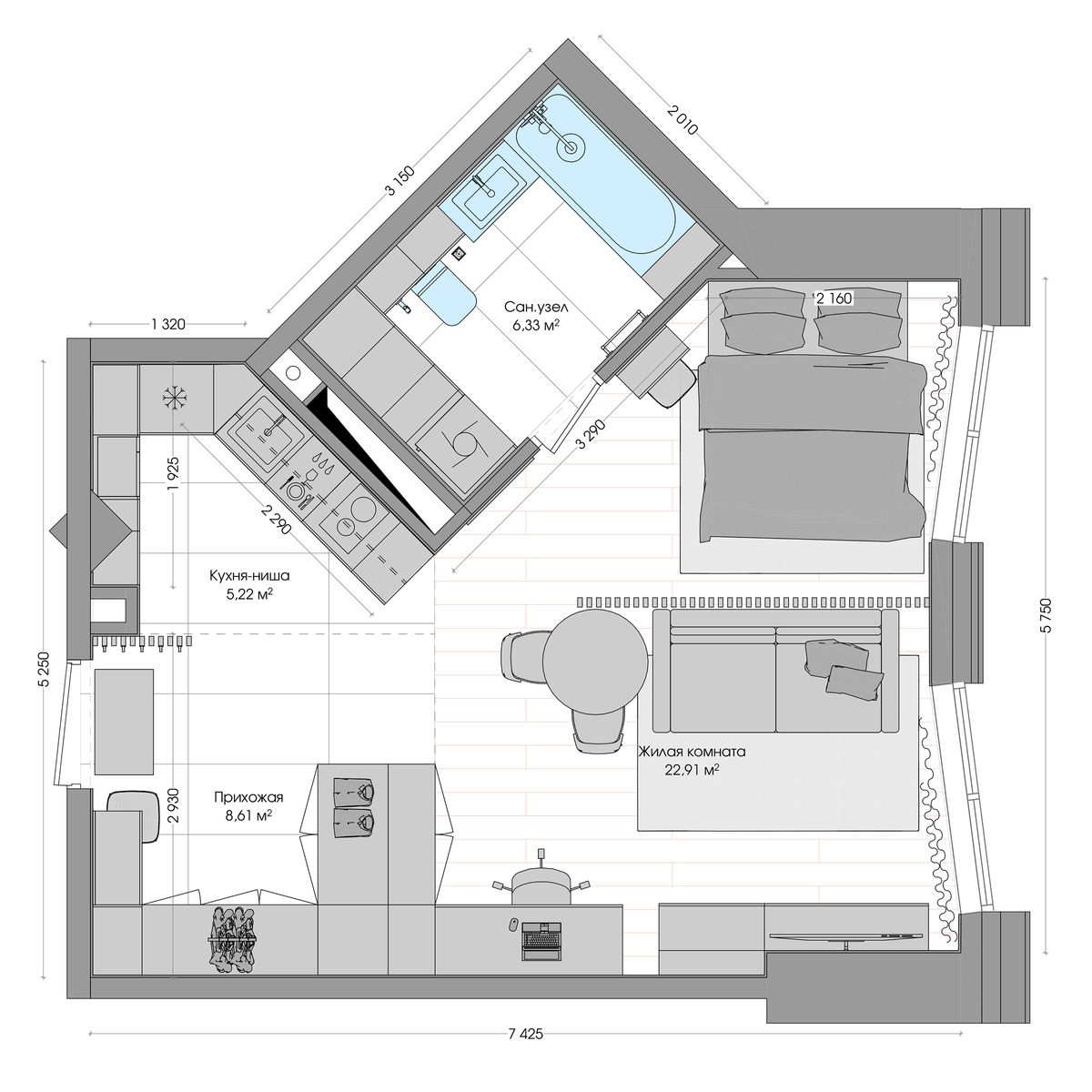 2-комнатная, 43.07 м², № 498 в R4 (Р4)