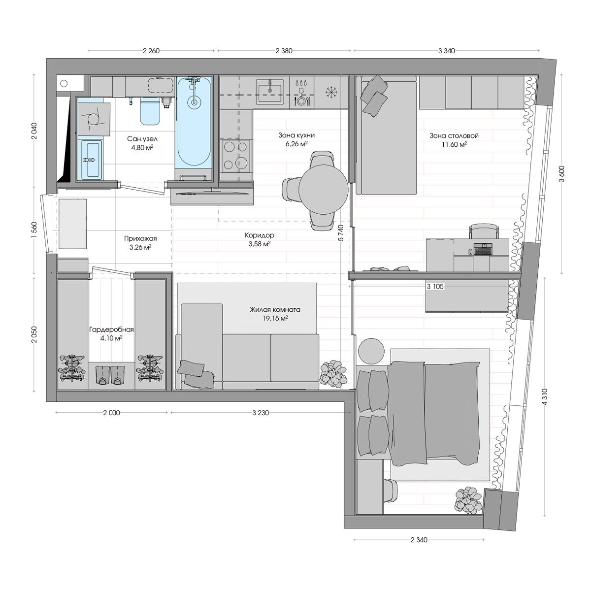 2-комнатная, 54.58 м², № 38 в R4 (Р4)