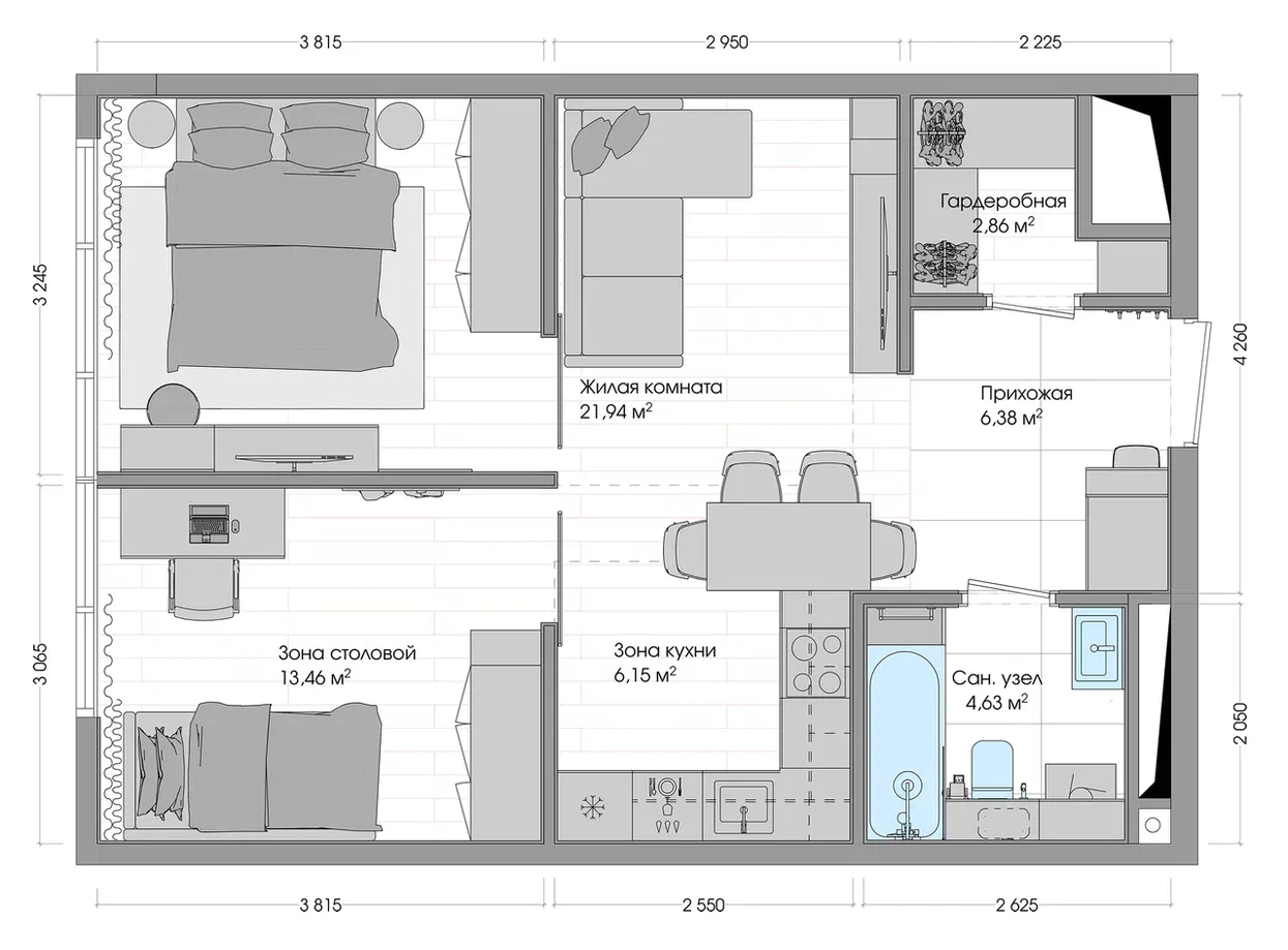 2-комнатная, 56.55 м², № 393 в R4 (Р4)
