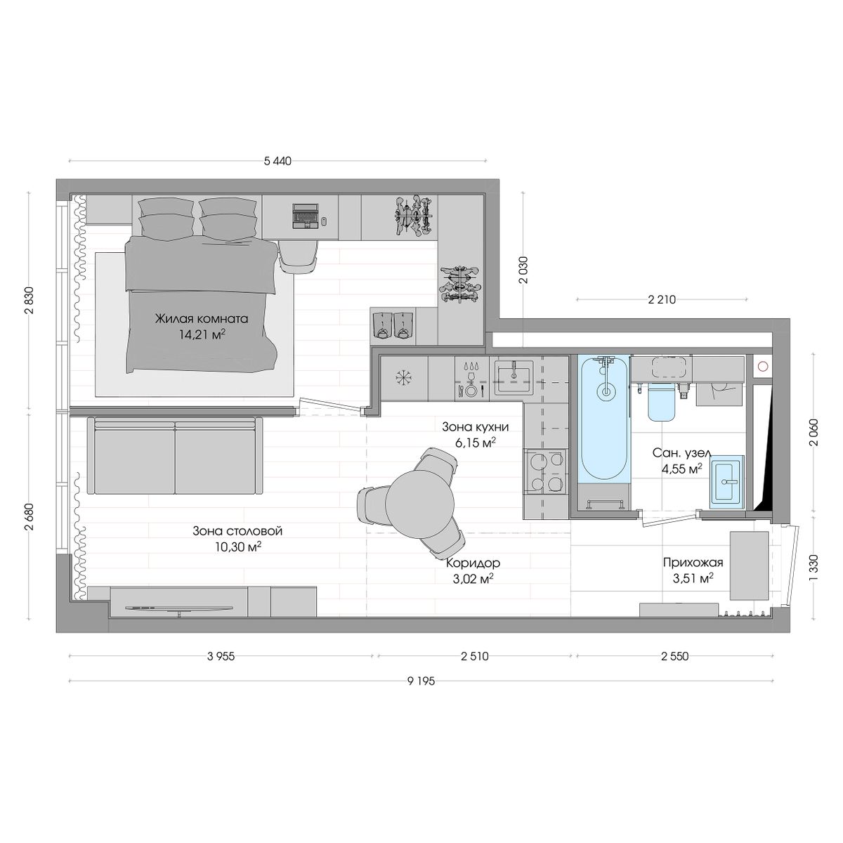 2-комнатная, 42.85 м², № 424 в R4 (Р4)