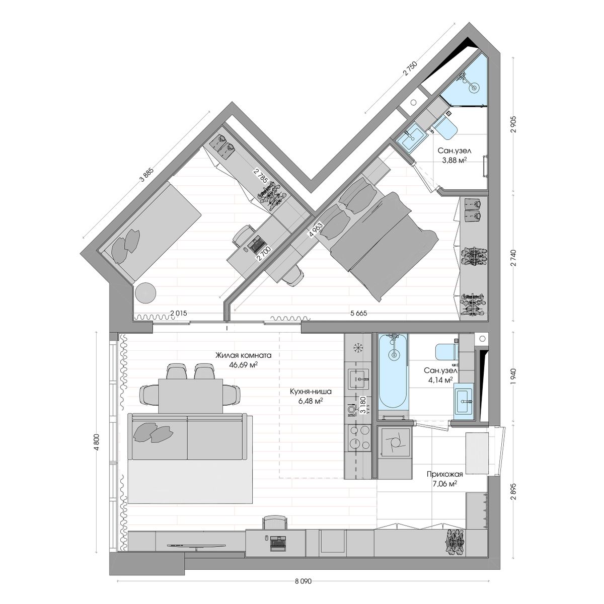 2-комнатная, 69.71 м², № 510 в R4 (Р4)