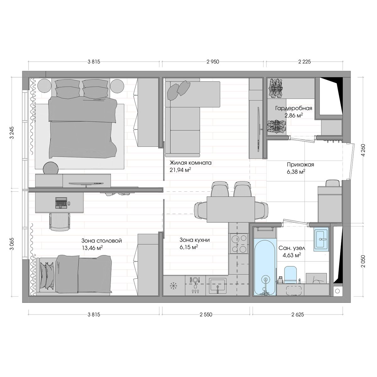 2-комнатная, 56.55 м², № 403 в R4 (Р4)
