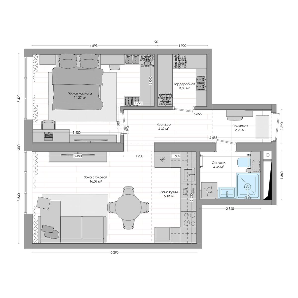 2-комнатная, 53.5 м², № 141 в R4 (Р4)