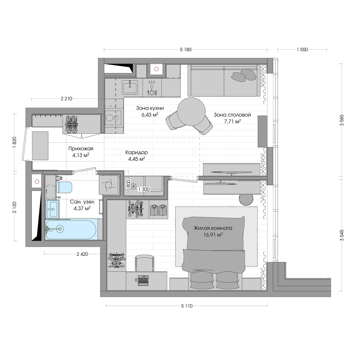 2-комнатная, 44.53 м², № 617 в R4 (Р4)