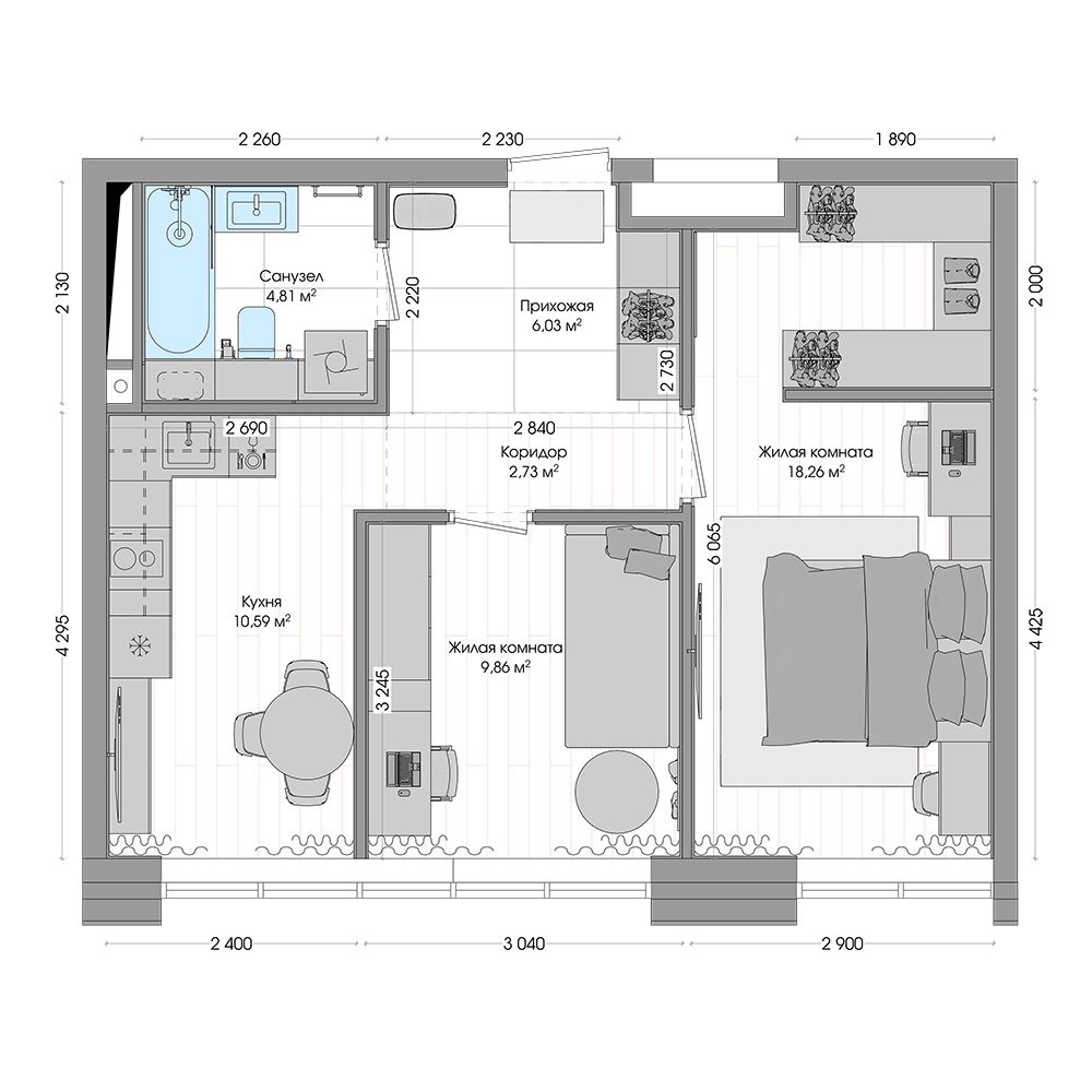 2-комнатная, 55.69 м², № 235 в R4 (Р4)