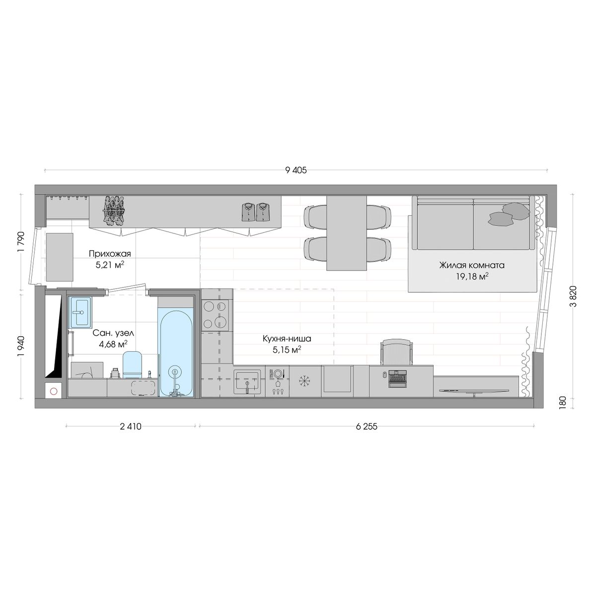 1-комнатная, 34.21 м², № 541 в R4 (Р4)