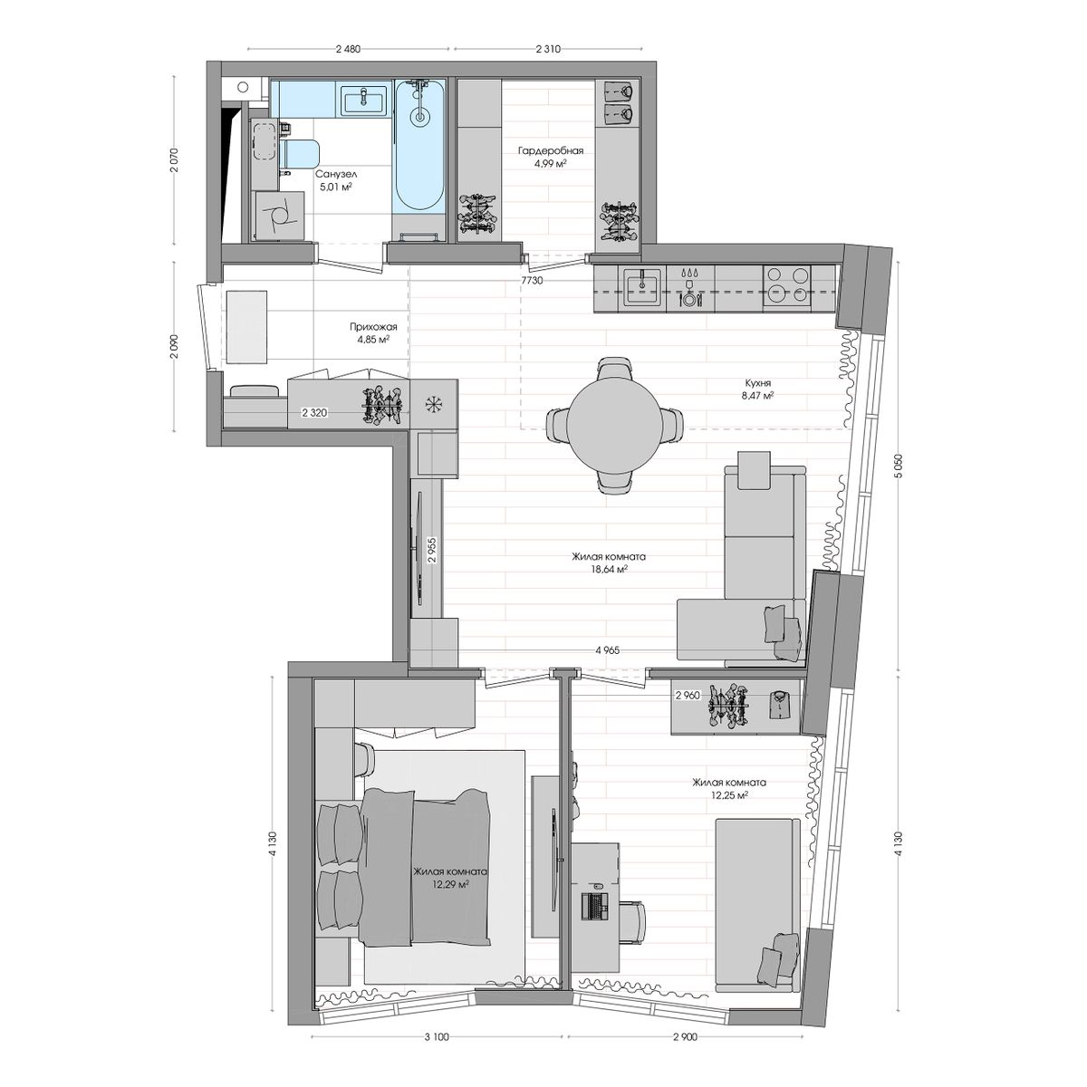 3-комнатная, 69.65 м², № 135 в R4 (Р4)