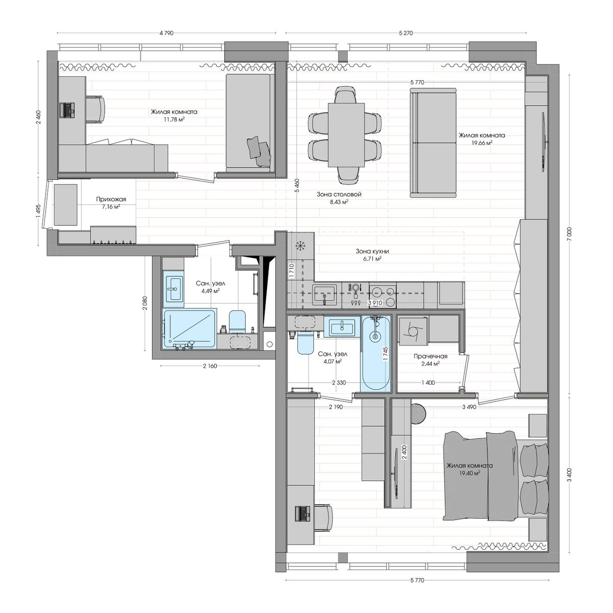 3-комнатная, 88.37 м², № 230 в R4 (Р4)