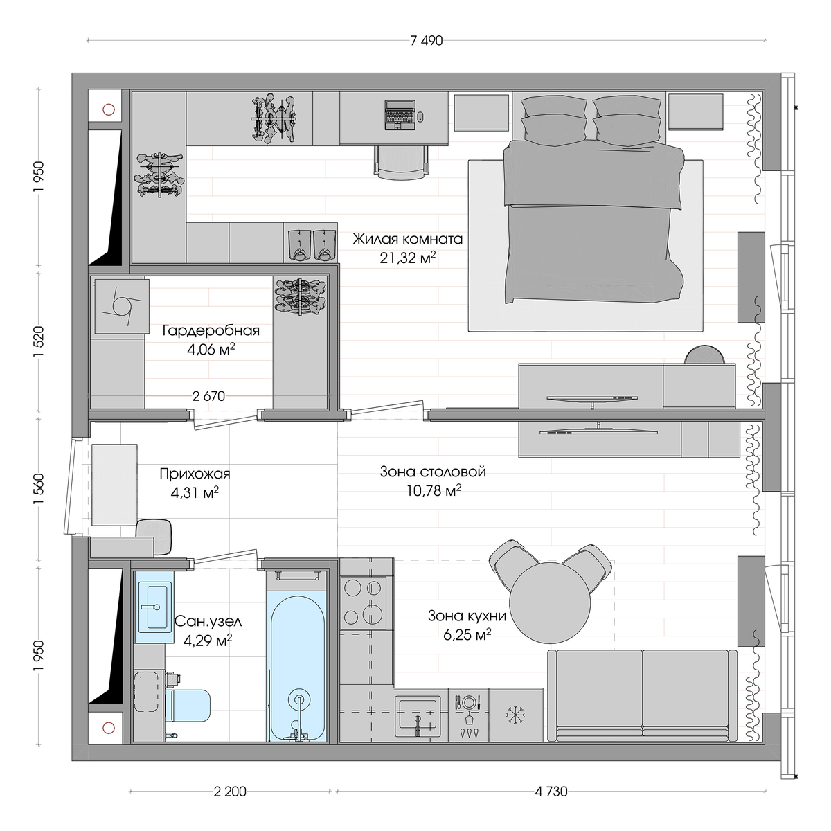 2-комнатная, 51.95 м², № 448 в R4 (Р4)