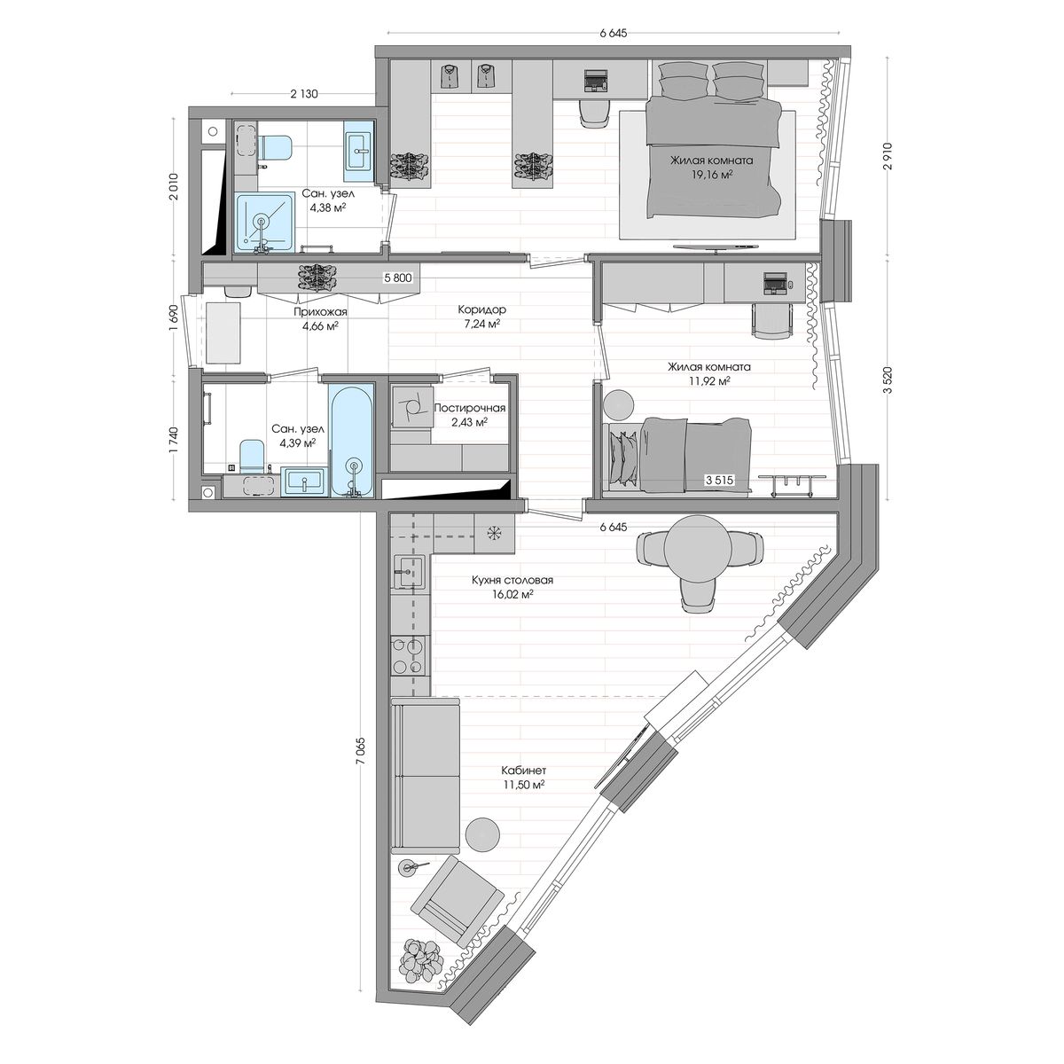 3-комнатная, 84.68 м², № 650 в R4 (Р4)