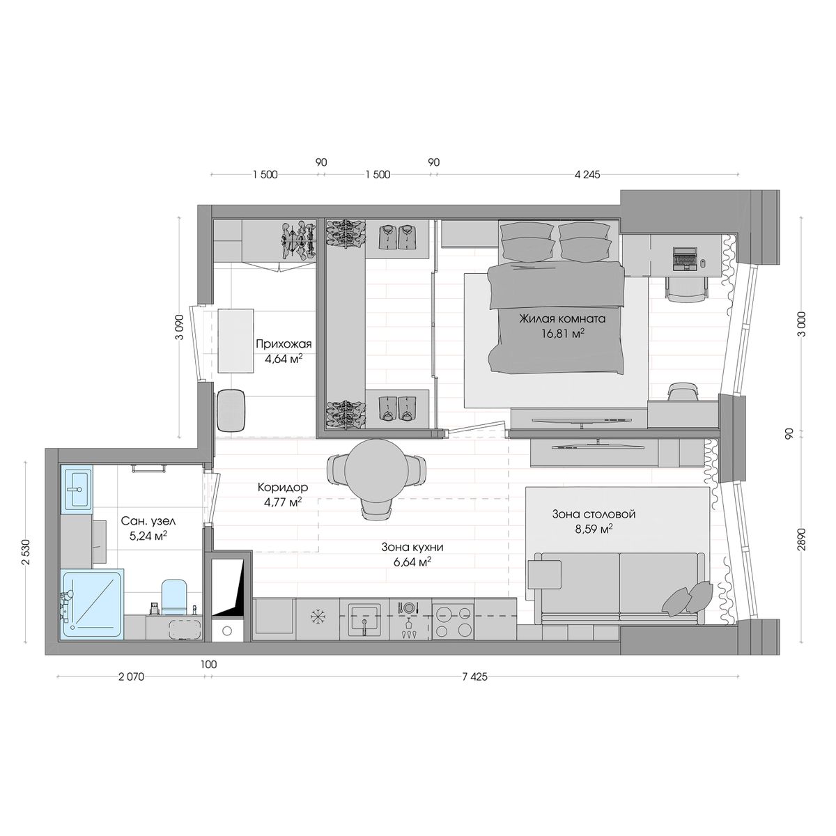 2-комнатная, 47.7 м², № 481 в R4 (Р4)