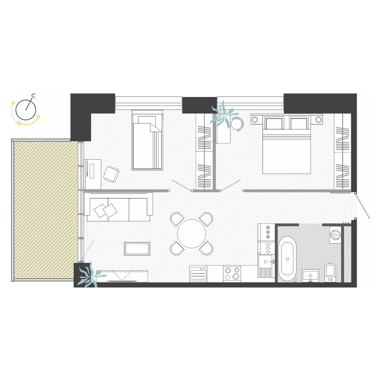 3-комнатная, 57.51 м², № 14 в R4 (Р4)