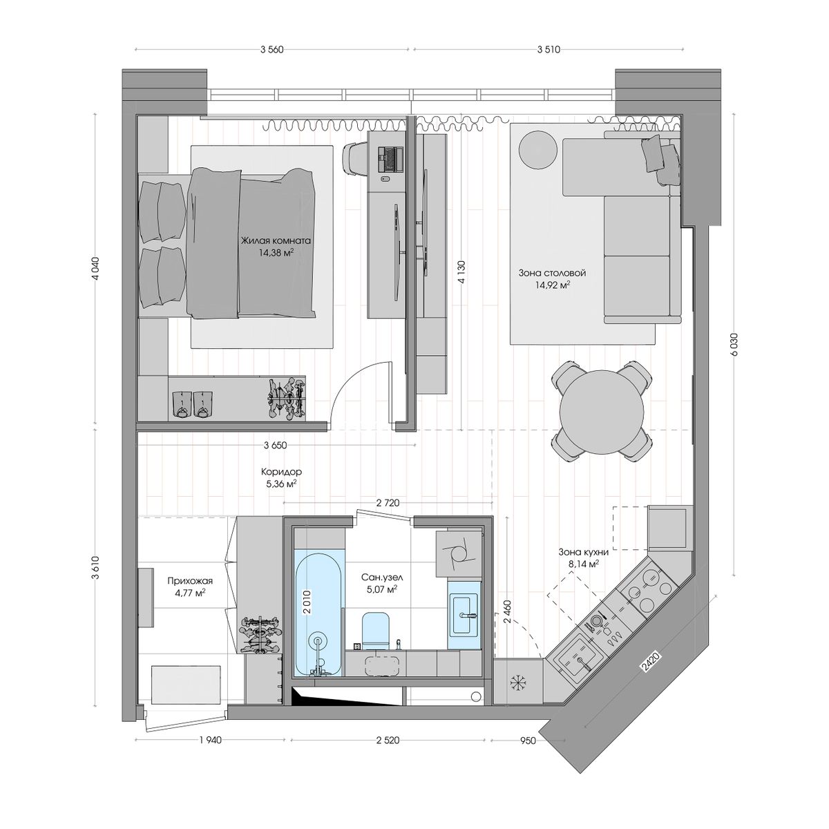 2-комнатная, 53.45 м², № 697 в R4 (Р4)