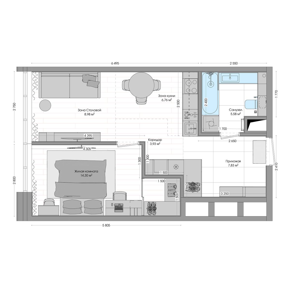2-комнатная, 48.53 м², № 550 в R4 (Р4)
