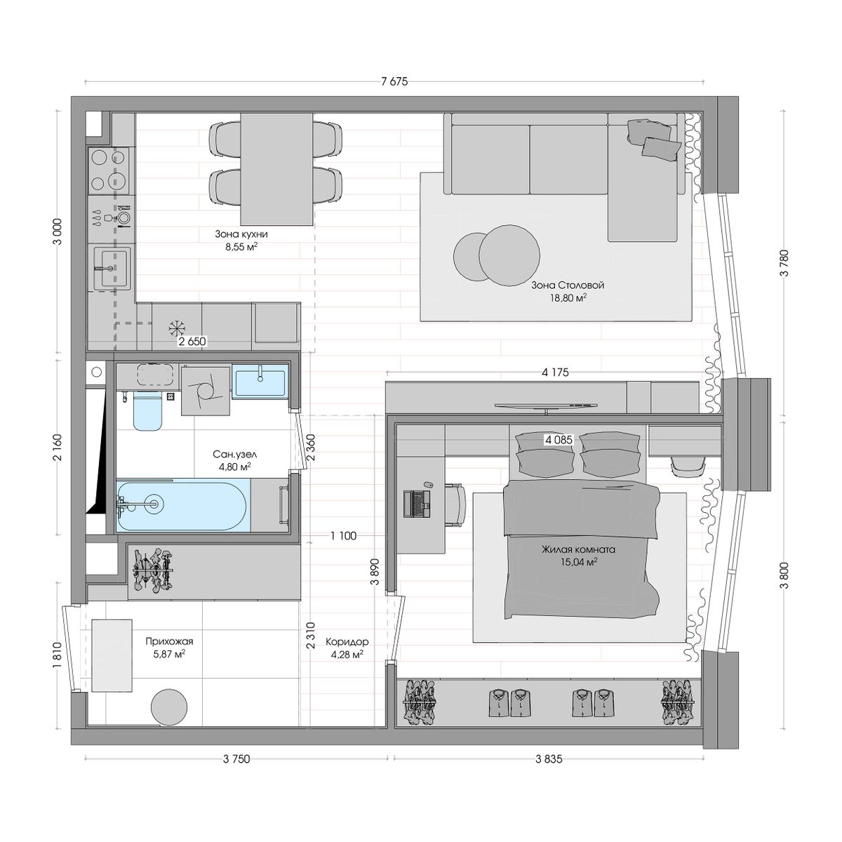 2-комнатная, 57.87 м², № 657 в R4 (Р4)