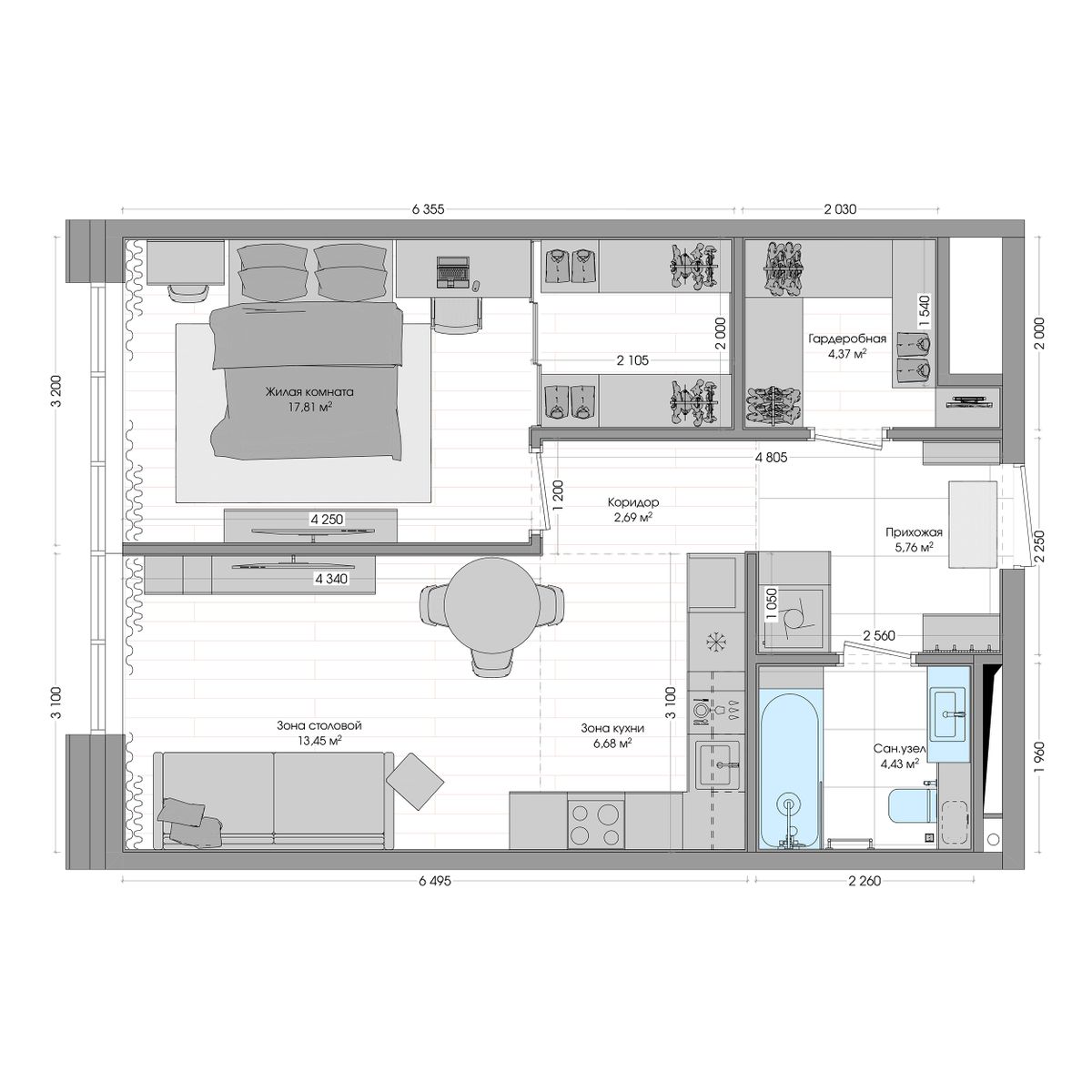 2-комнатная, 56.51 м², № 466 в R4 (Р4)