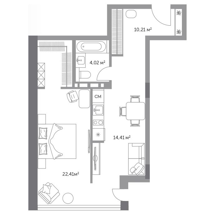 2-комнатная, 51.3 м², № 84 в Фьорд