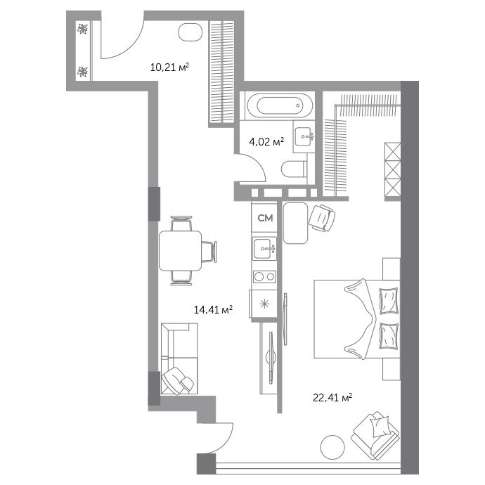 2-комнатная, 51.6 м², № 97 в Фьорд