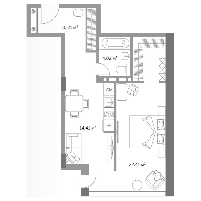 2-комнатная, 51.4 м², № 86 в Фьорд