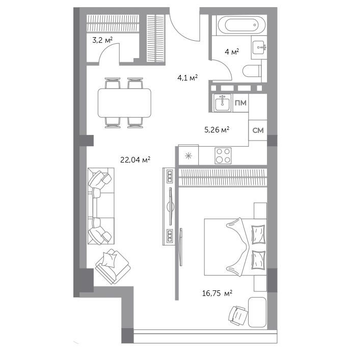 2-комнатная, 55.5 м², № 105 в Фьорд