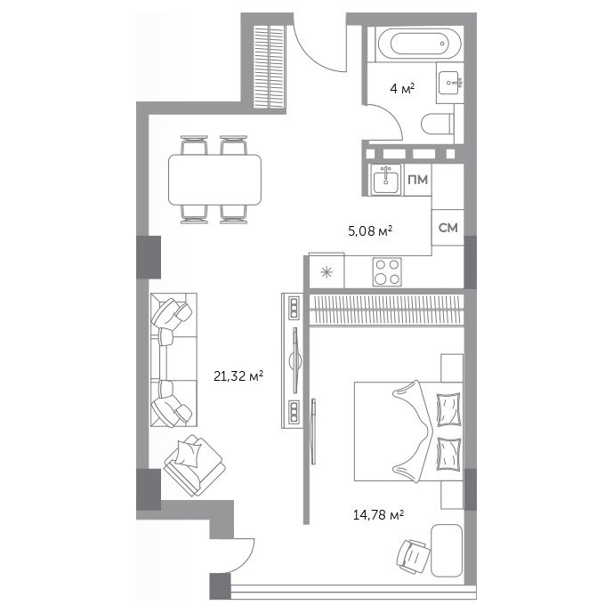 2-комнатная, 53.5 м², № 70 в Фьорд