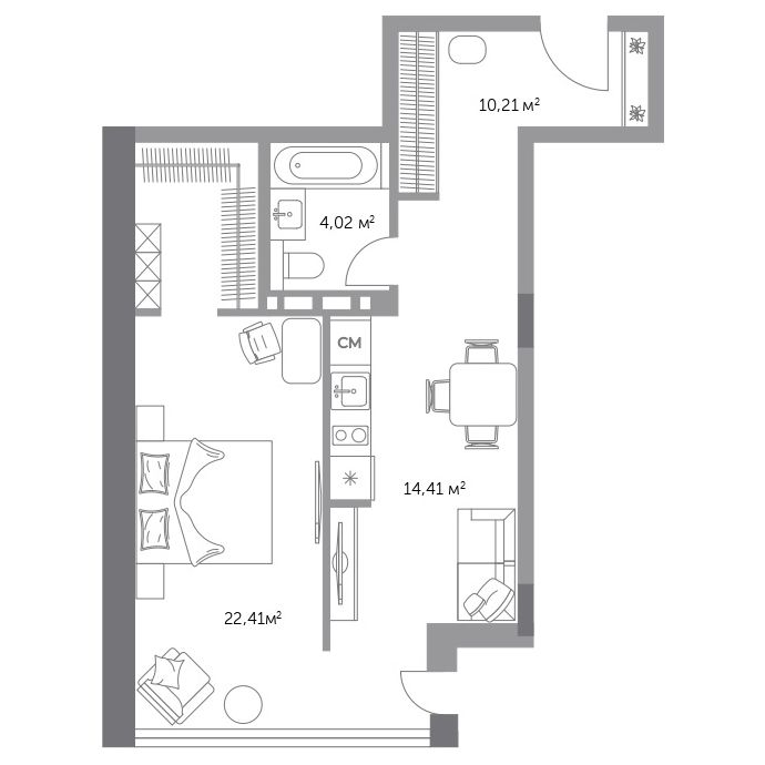 2-комнатная, 51.5 м², № 95 в Фьорд