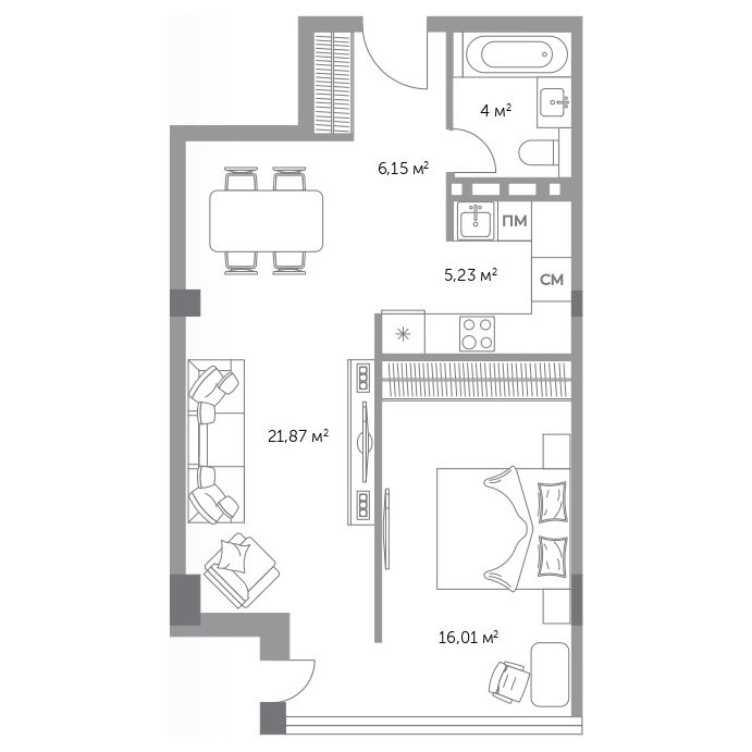 2-комнатная, 53.5 м², № 94 в Фьорд