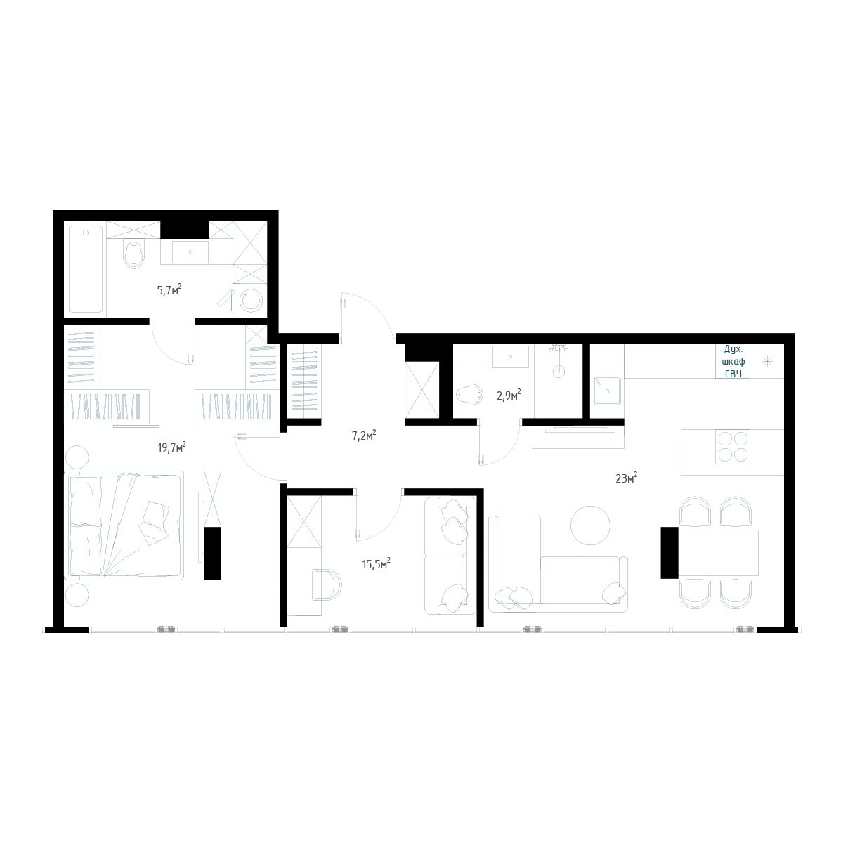 3-комнатная, 73.3 м², № 5 в Миллениум