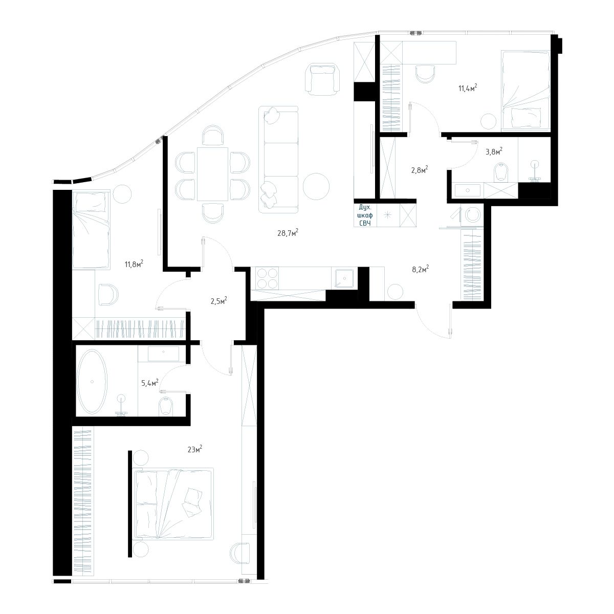 3-комнатная, 106.1 м², № 4 в Миллениум