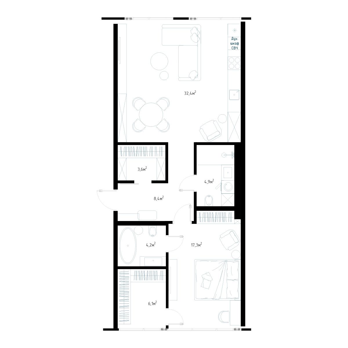 3-комнатная, 82.9 м², № 6 в Миллениум