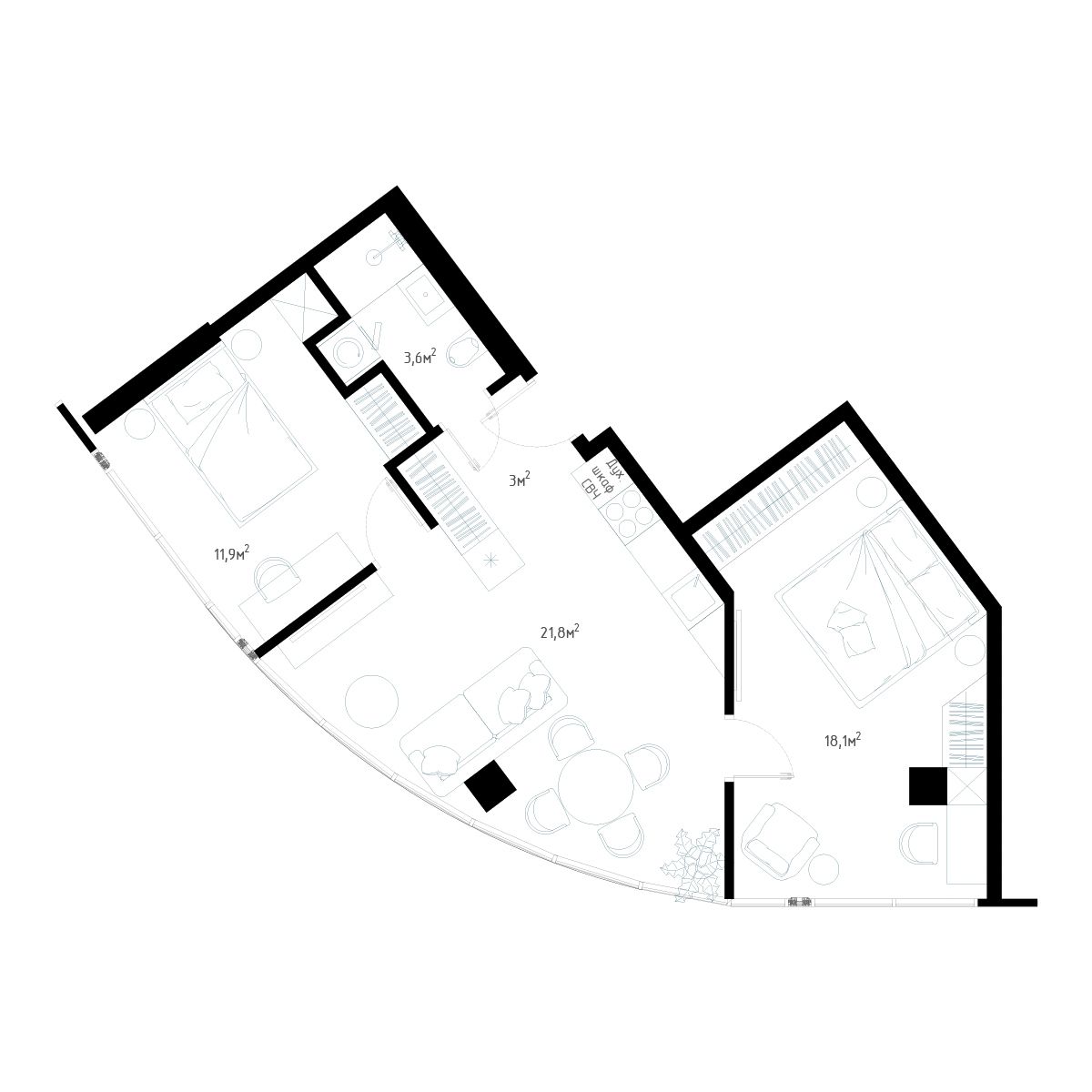 3-комнатная, 63.8 м², № 12 в Миллениум