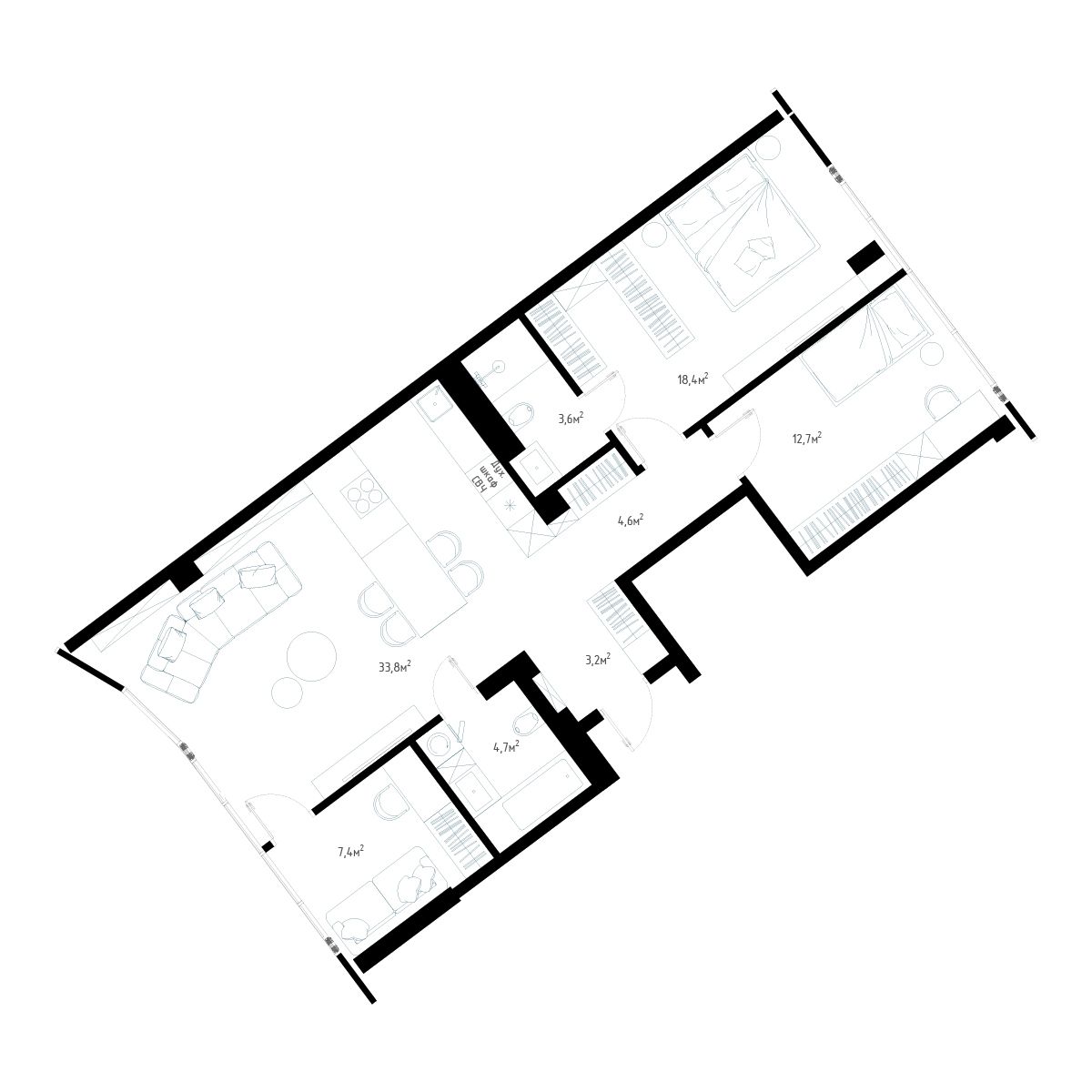 4-комнатная, 94.2 м², № 1 в Миллениум