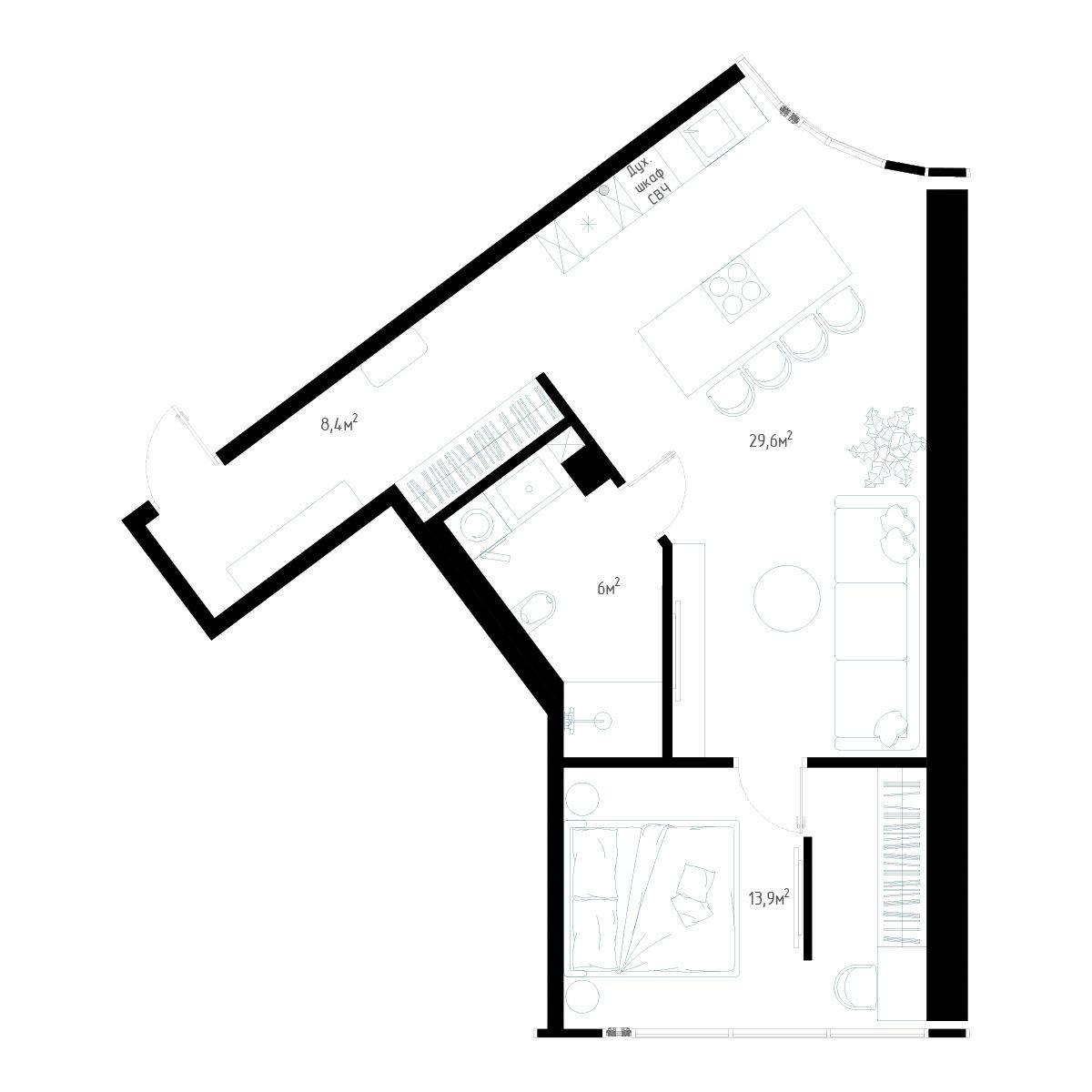3-комнатная, 60.9 м², № 3 в Миллениум