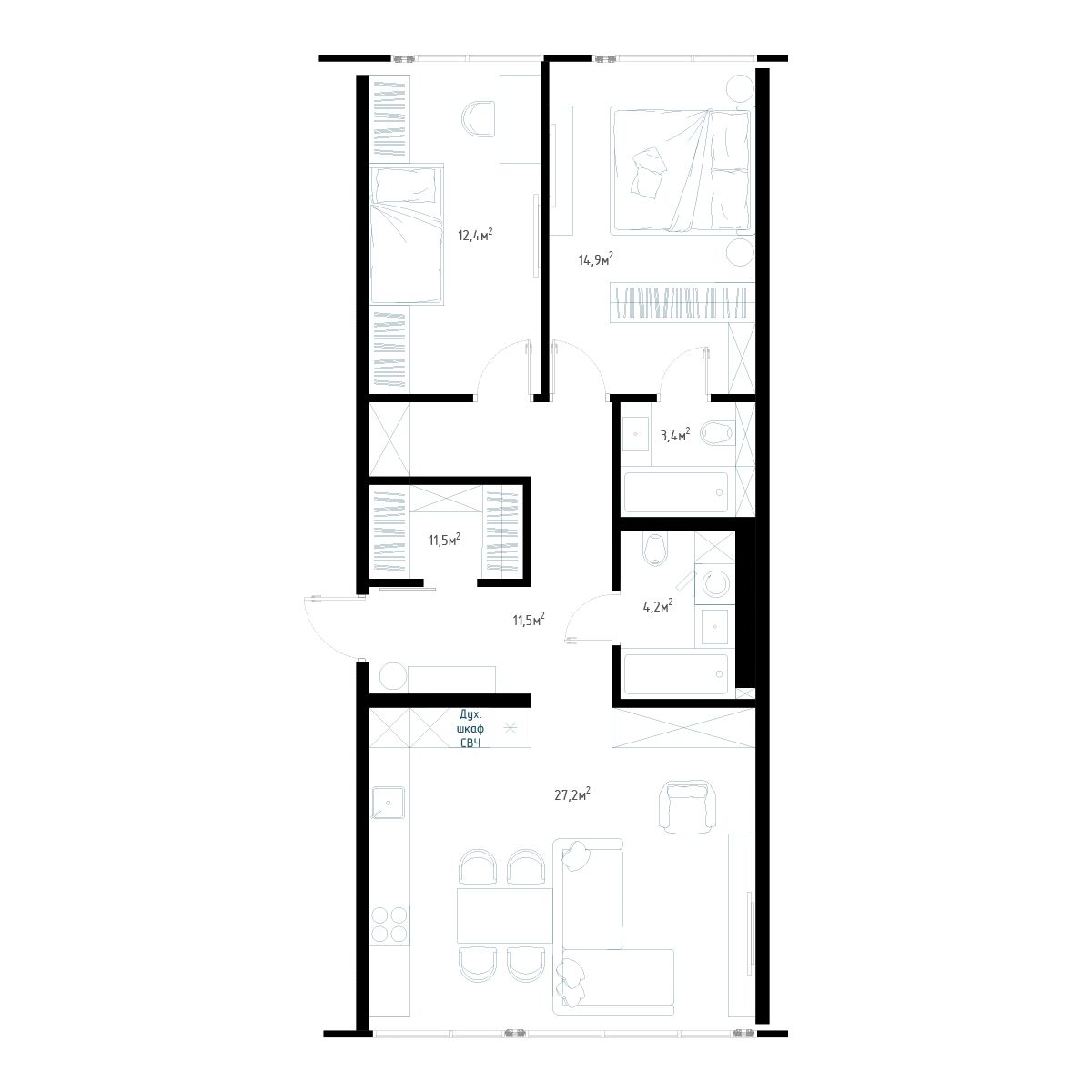 3-комнатная, 82.9 м², № 6 в Миллениум