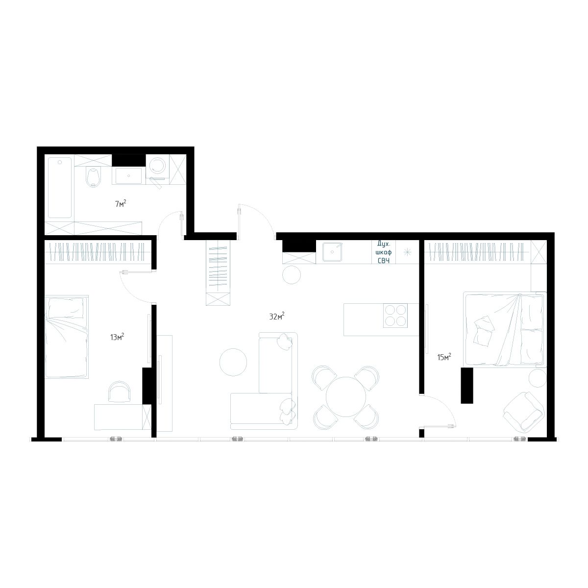 3-комнатная, 73.3 м², № 5 в Миллениум