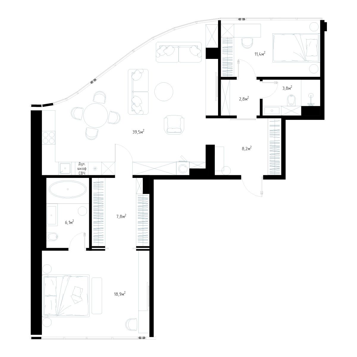 3-комнатная, 106.1 м², № 4 в Миллениум