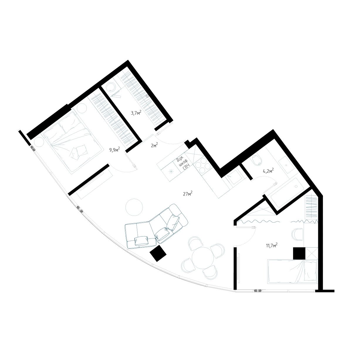 3-комнатная, 63.8 м², № 12 в Миллениум