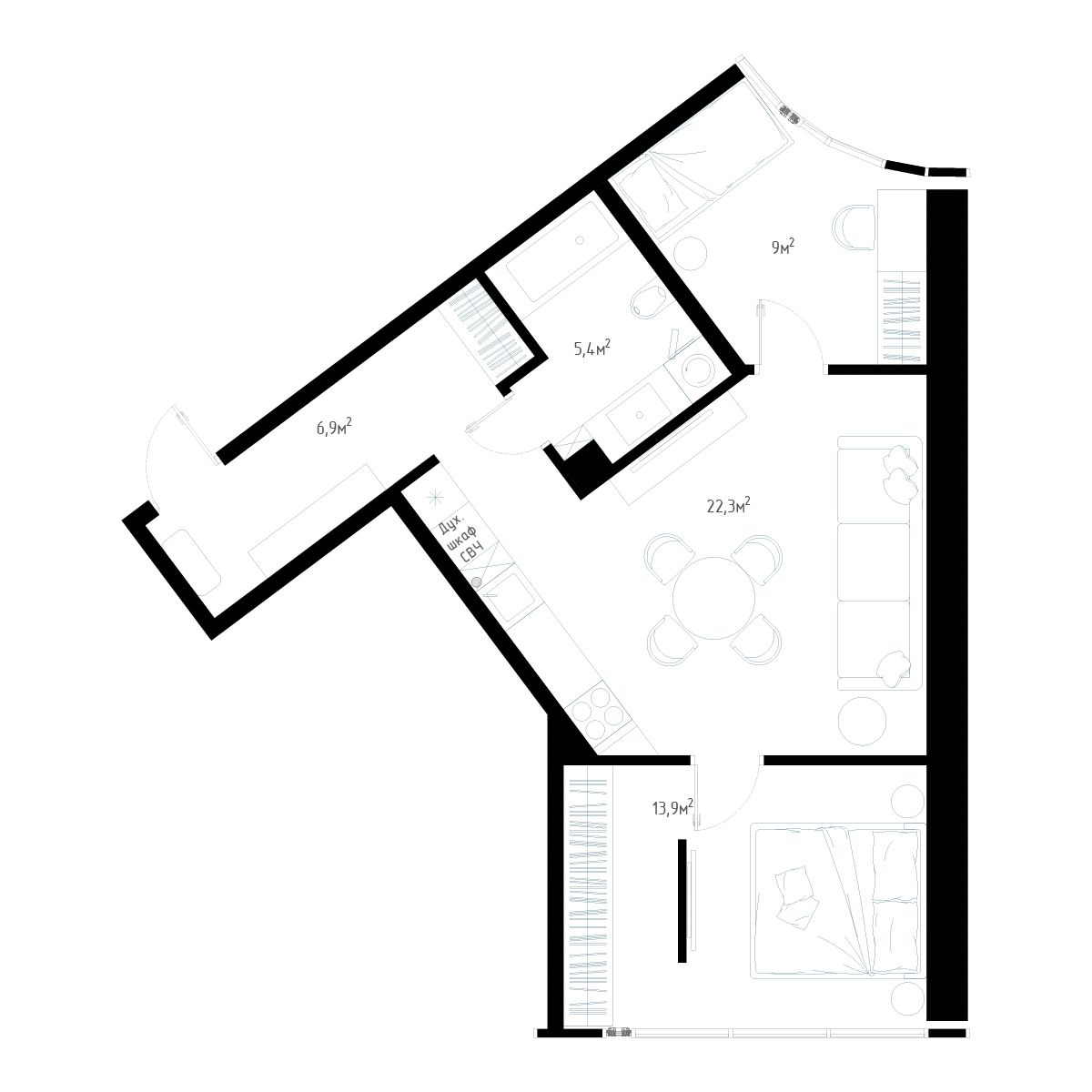 3-комнатная, 60.9 м², № 3 в Миллениум