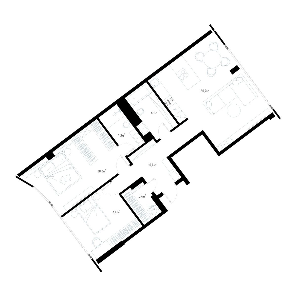 4-комнатная, 94.2 м², № 1 в Миллениум