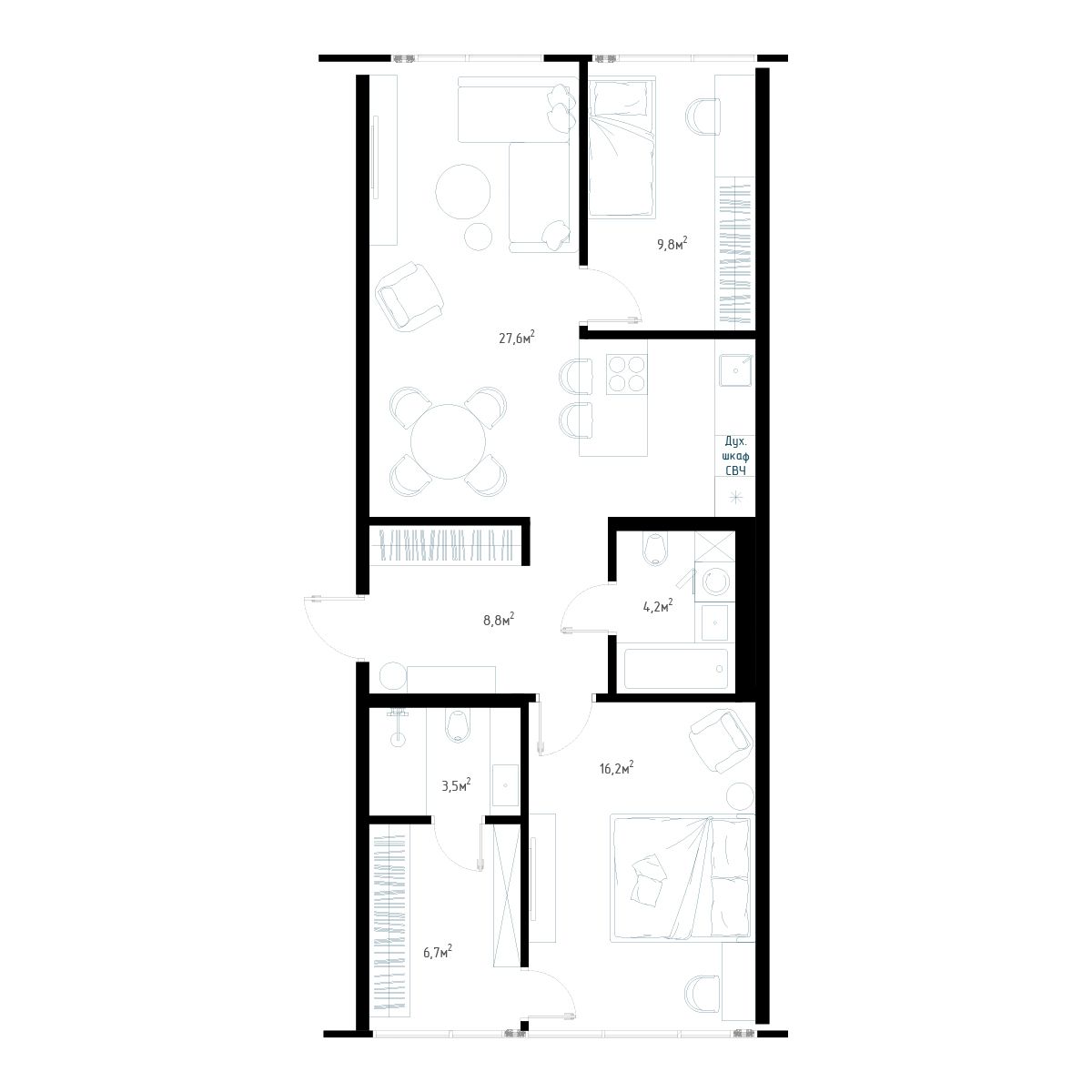3-комнатная, 82.9 м², № 6 в Миллениум