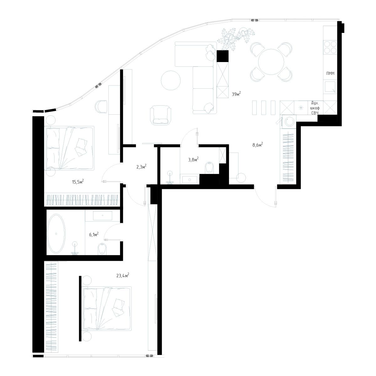 3-комнатная, 106.1 м², № 4 в Миллениум