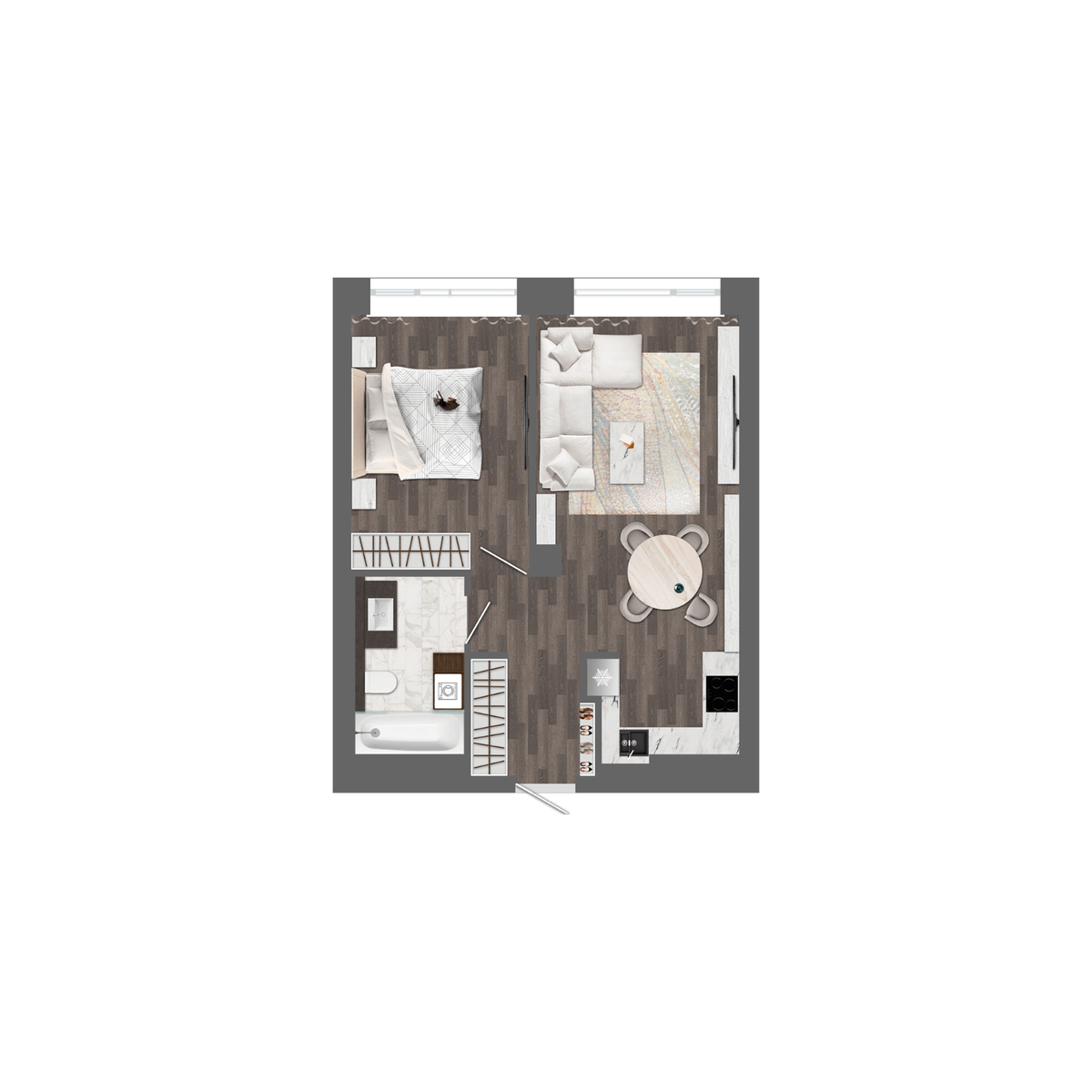 1-комнатная, 45 м², № 107 в Сады Маковского