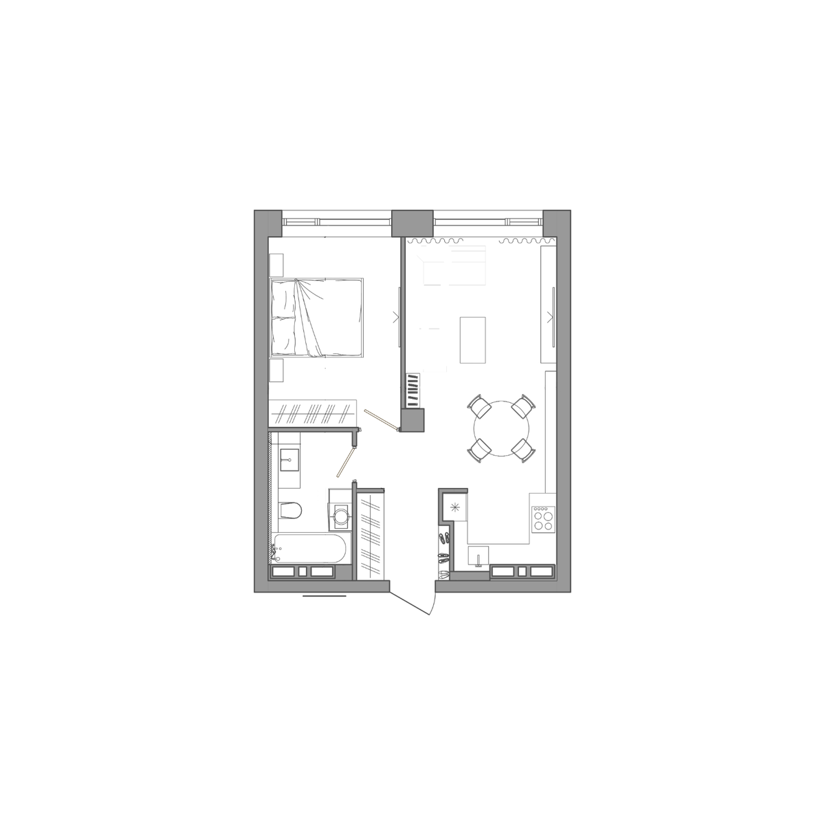 1-комнатная, 44.9 м², № 157 в Сады Маковского