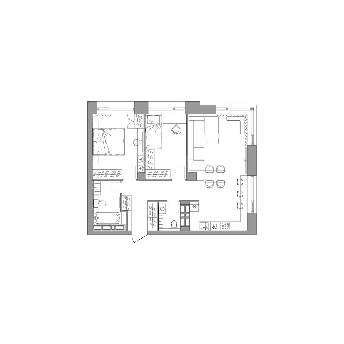 2-комнатная, 71.1 м², № 208 в Сады Маковского