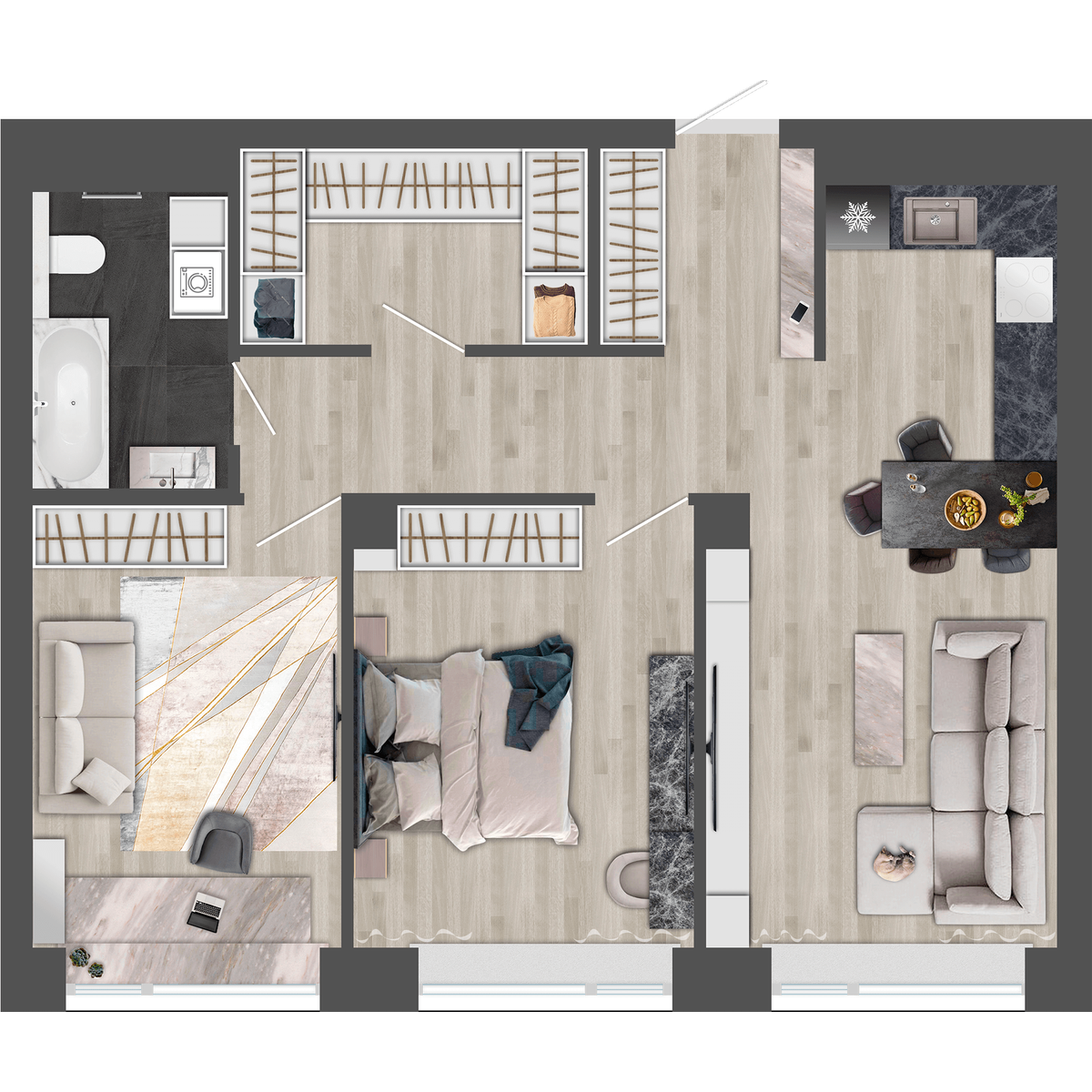 2-комнатная, 70.5 м², № 3 в Сады Маковского