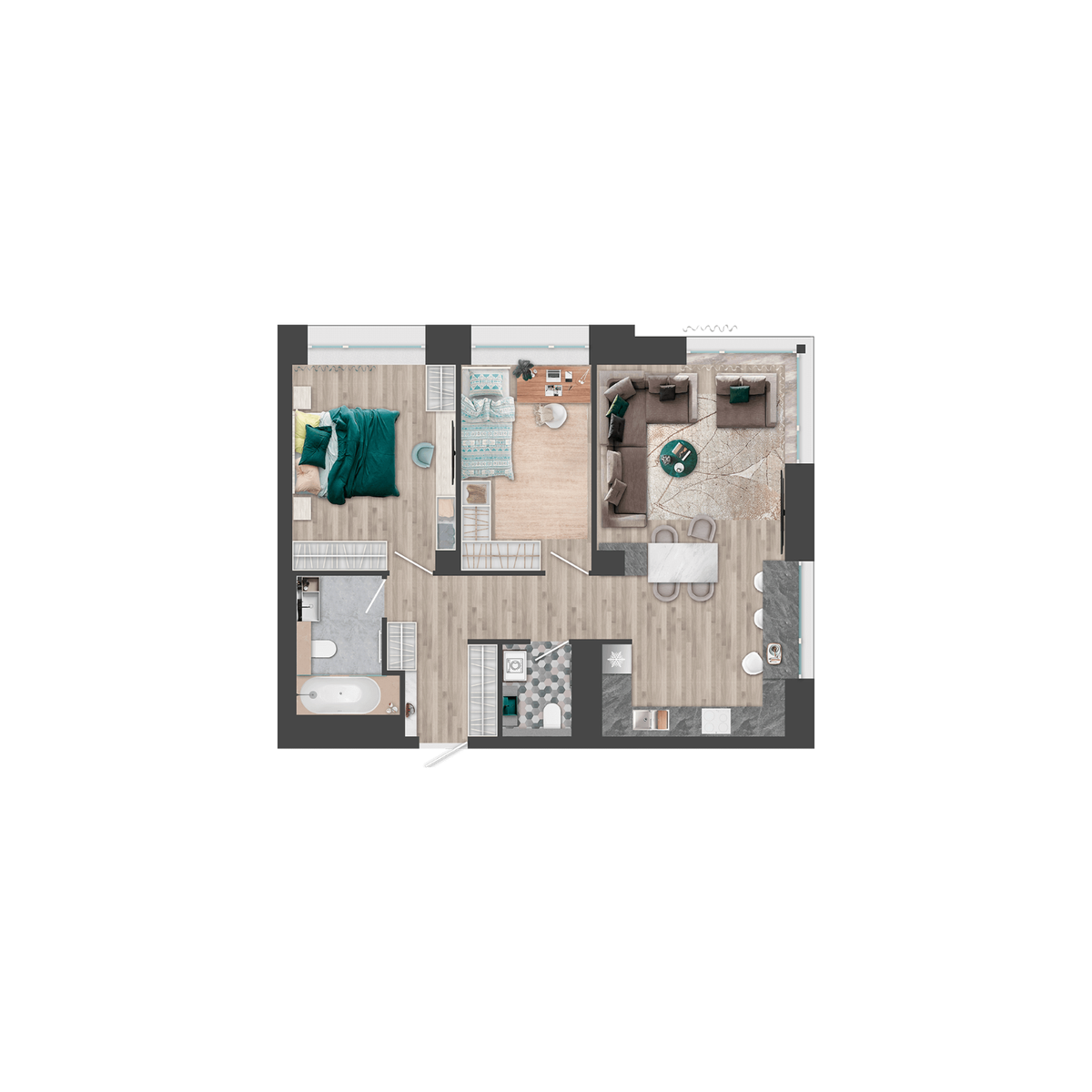 2-комнатная, 71.3 м², № 108 в Сады Маковского
